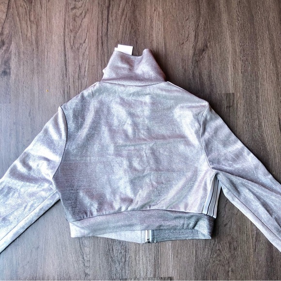 Shane Justin Silver Sparkle Cropped Track Jacket Zip Up Size Small Long Sleeve - Picture 3 of 9